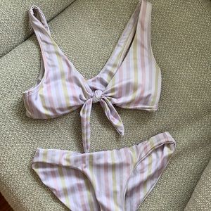 June Swimwear striped tie-front bikini
